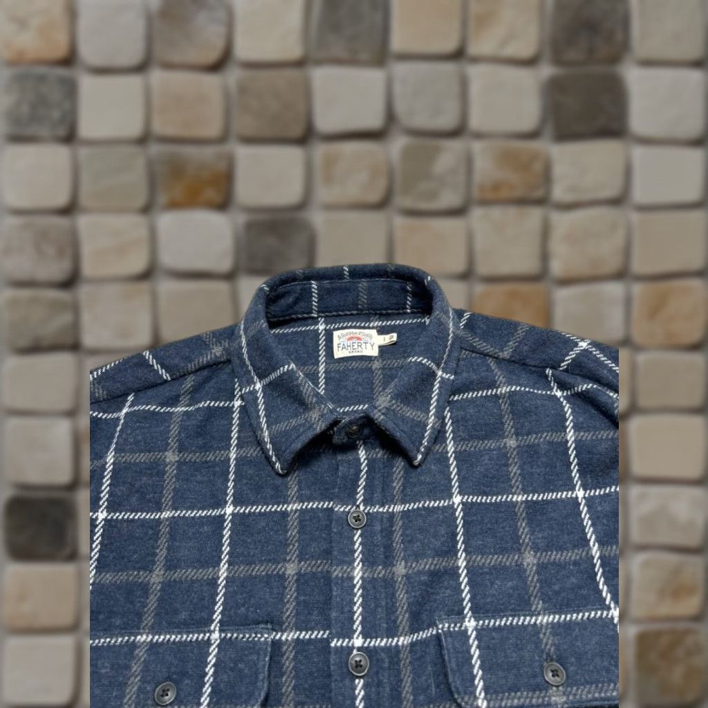 Faherty Faherty Legend Flannel Shirt Mens Large Blue White Button Up Size US L / EU 52-54 / 3 - 1 Thumbnail