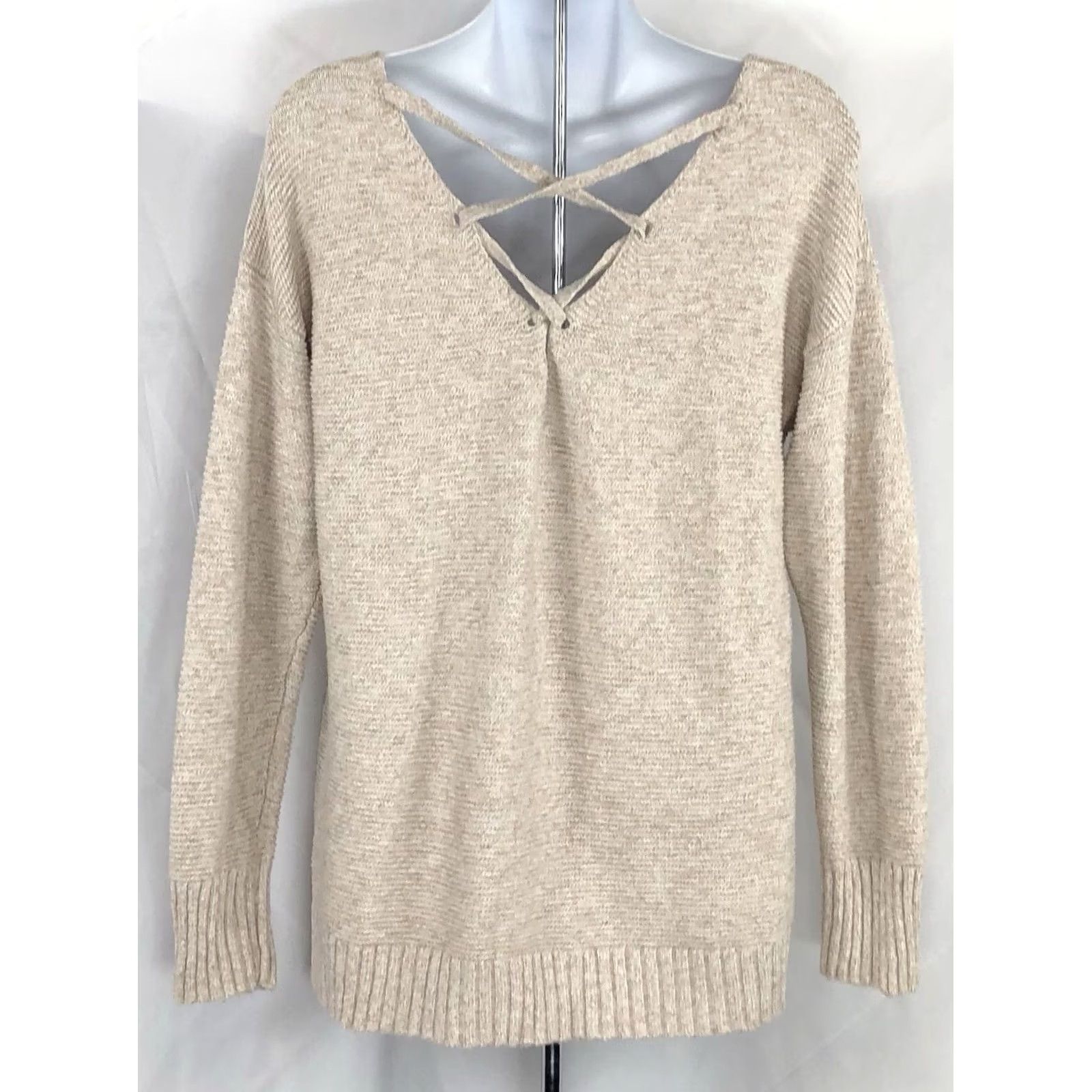 American Eagle Outfitters American Eagle sweater pullover M tan beige long sleeve strappy laced back Size M / US 6-8 / IT 42-44 - 3 Thumbnail