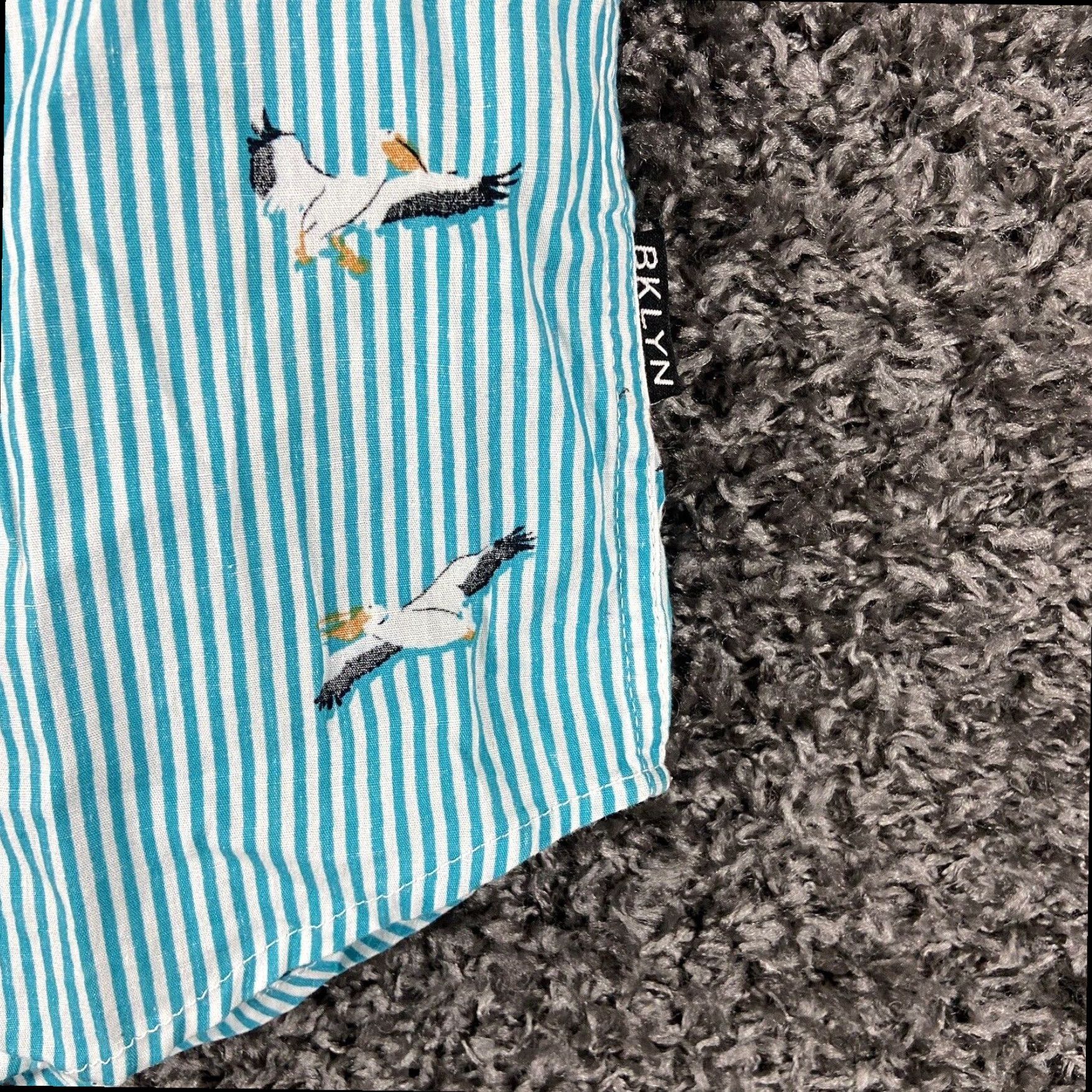 CO Brooklyn Cloth Men's Blue Striped Seagull Birds Short Sleeve Button Up Shirt Small Size US 29 - 2 Thumbnail