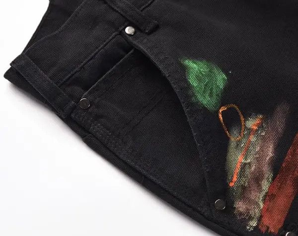 Japanese Brand VIBE Splattered Paint Wide Leg Flare Black Denim Jeans Size US 34 / EU 50 - 7 Thumbnail