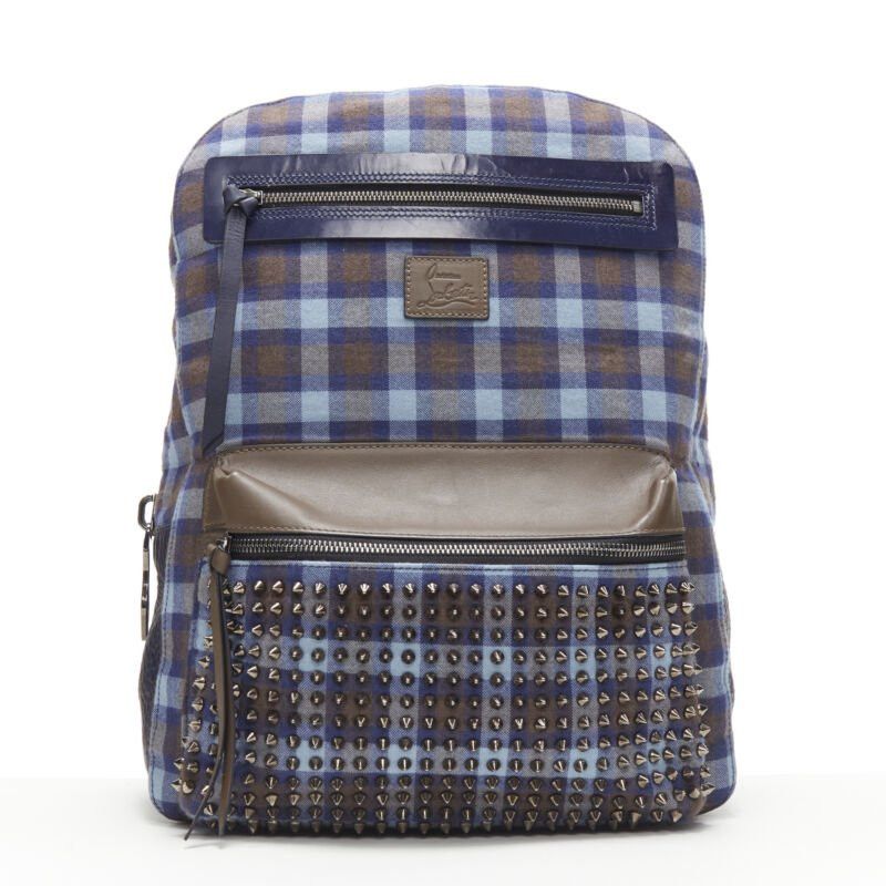 Christian Louboutin CHRISTIAN LOUBOUTIN Backloubi blue brown gingham check spike stud backpack bag Size ONE SIZE - 1 Thumbnail