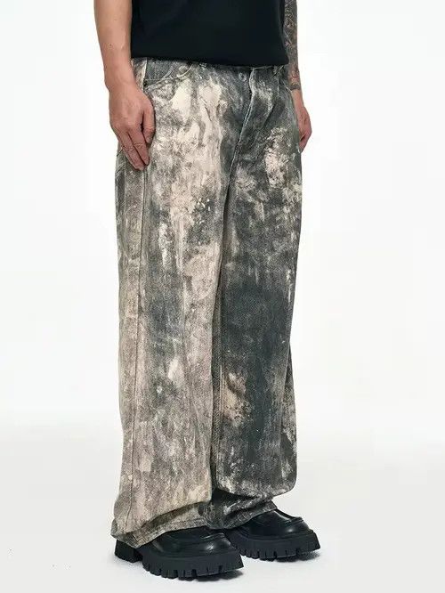 Japanese Brand Minako x Anzai Dirty Distressed Camo Design Jeans Denim y2k Size US 29 - 3 Thumbnail