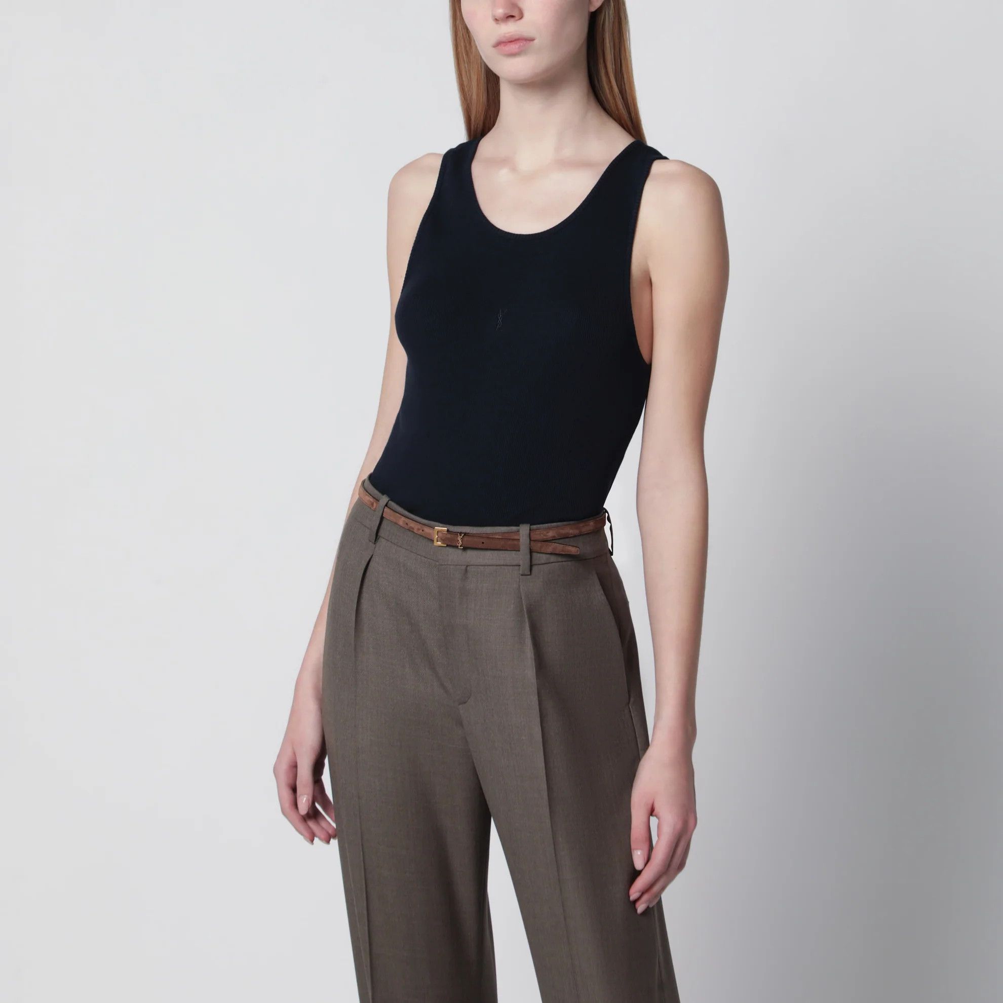 Saint Laurent Paris o1d2blof0526 Ribbed Cotton Jersey Tank Top in Blue Size XS / US 0-2 / IT 36-38 - 1 Thumbnail