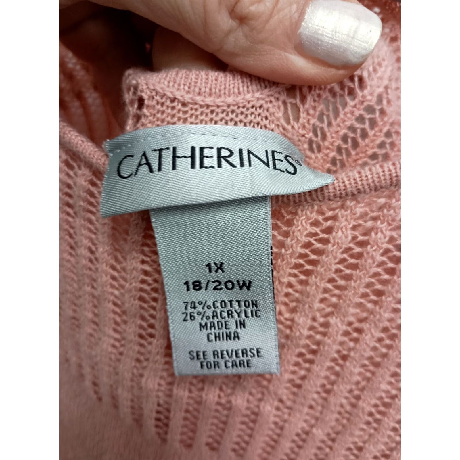 Vintage Catherines Womens Pink Pullover Crochet Sweater 1X - Boho Casual Size XL / US 12-14 / IT 48-50 - 6 Thumbnail