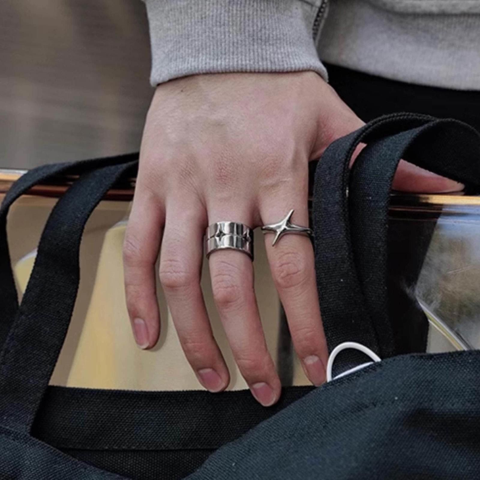 Jewelry y2k Stars Silver Rings, Irregular Star Ring Size ONE SIZE - 1 Thumbnail