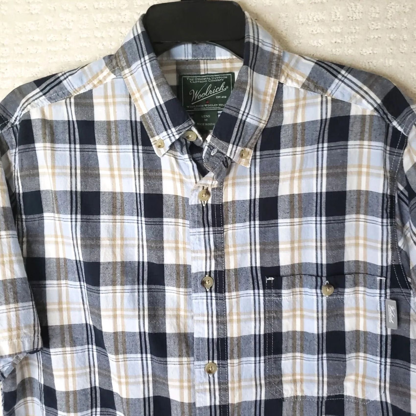 Vintage Woolrich Button-Up Shirt Mens M Blue White Plaid Short Sleeve Pocket Cotton Size US M / EU 48-50 / 2 - 4 Thumbnail
