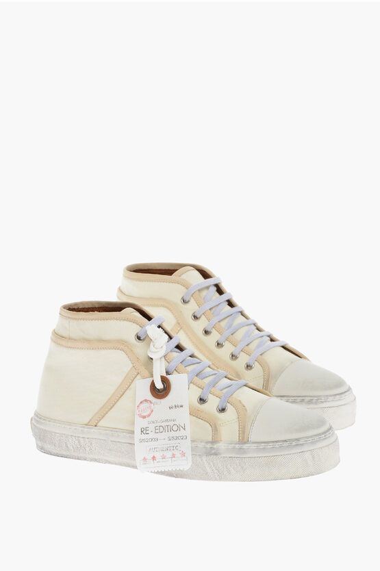 image of Dolce Gabbana Vintage Effect Leather High-Top Sneakers in Beige, Men's (Size 12)