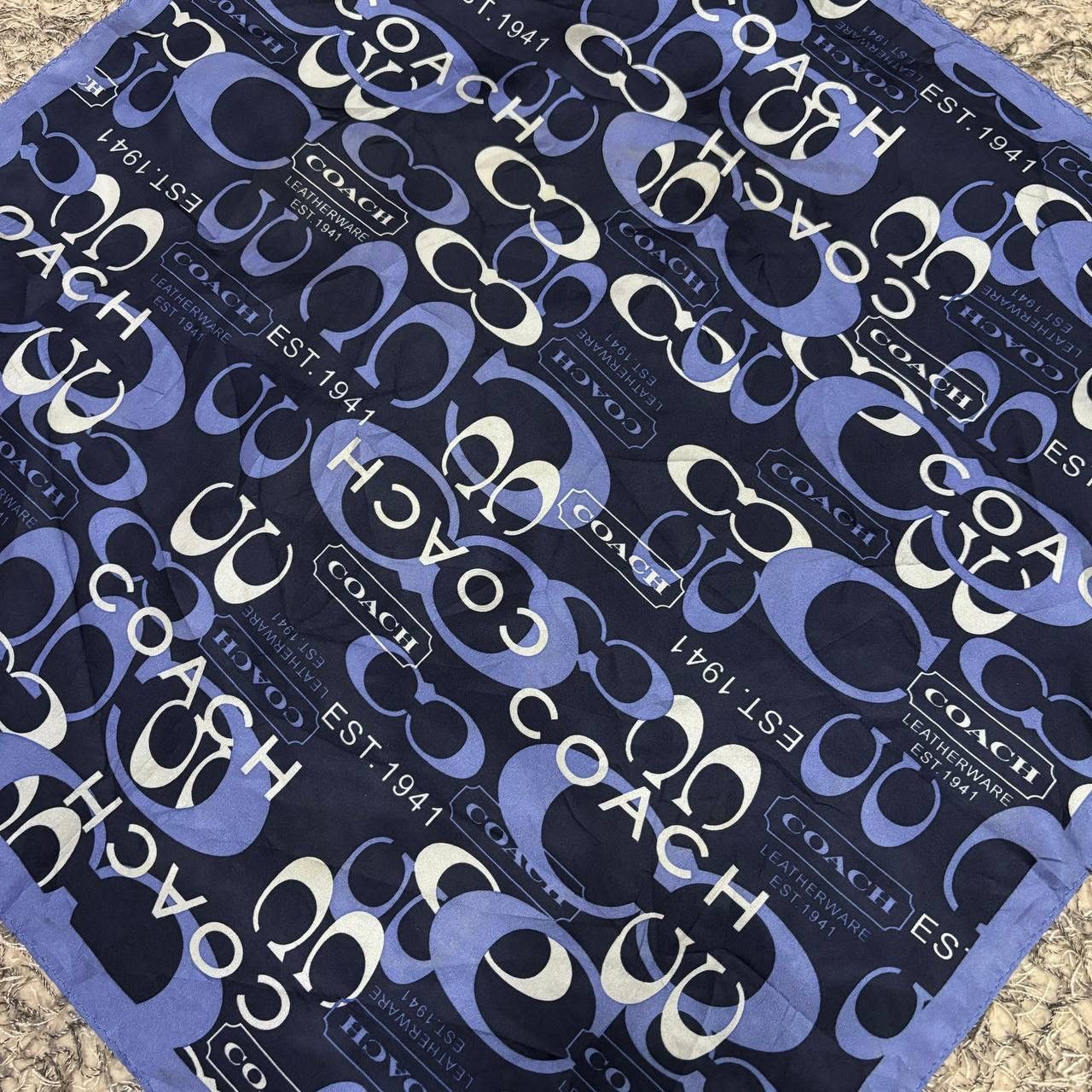 Coach Coach Signature C Silk Scarf Navy Blue Monogram Size ONE SIZE - 3 Thumbnail