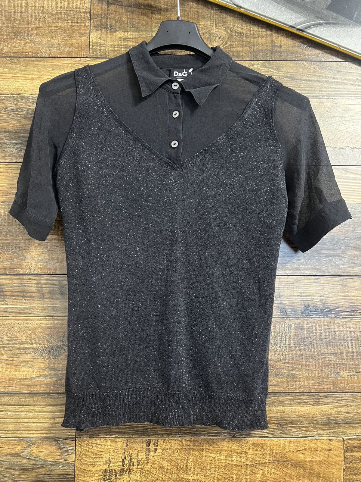 Dolce & Gabbana DOLCE & GABBANA LACE Glitter T-shirt Blouses Polo Shirt Size M / US 6-8 / IT 42-44 - 1 Thumbnail