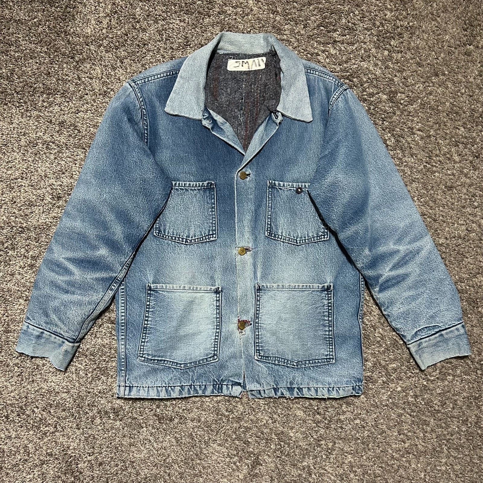 Vintage Vintage Thrashed Denim Chore Jacket Lined Barn Coat 70s 80s Size US S / EU 44-46 / 1 - 10 Thumbnail