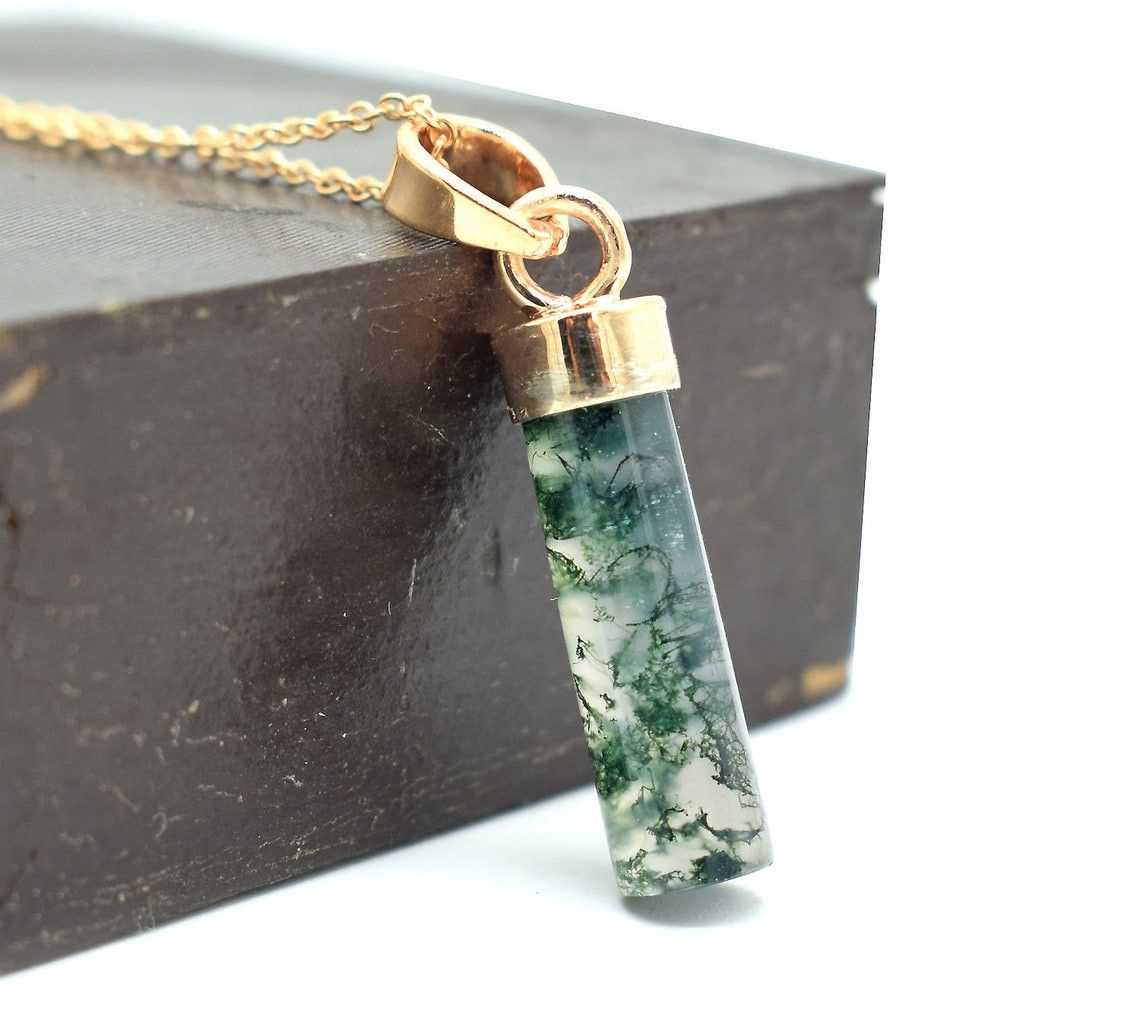 Handmade Natural Moss Agate Pendant: 925 K Silver Necklace, 18 Inch Size ONE SIZE - 3 Thumbnail