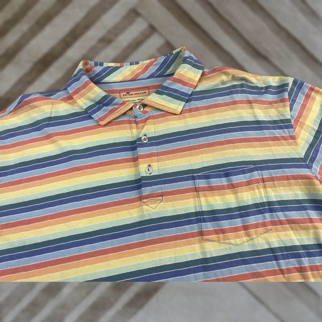 Peter Millar Peter Millar Polo Shirt Mens XL Multicolor Striped Performance Stretch Golf Shirt Size US XL / EU 56 / 4 - 1 Thumbnail