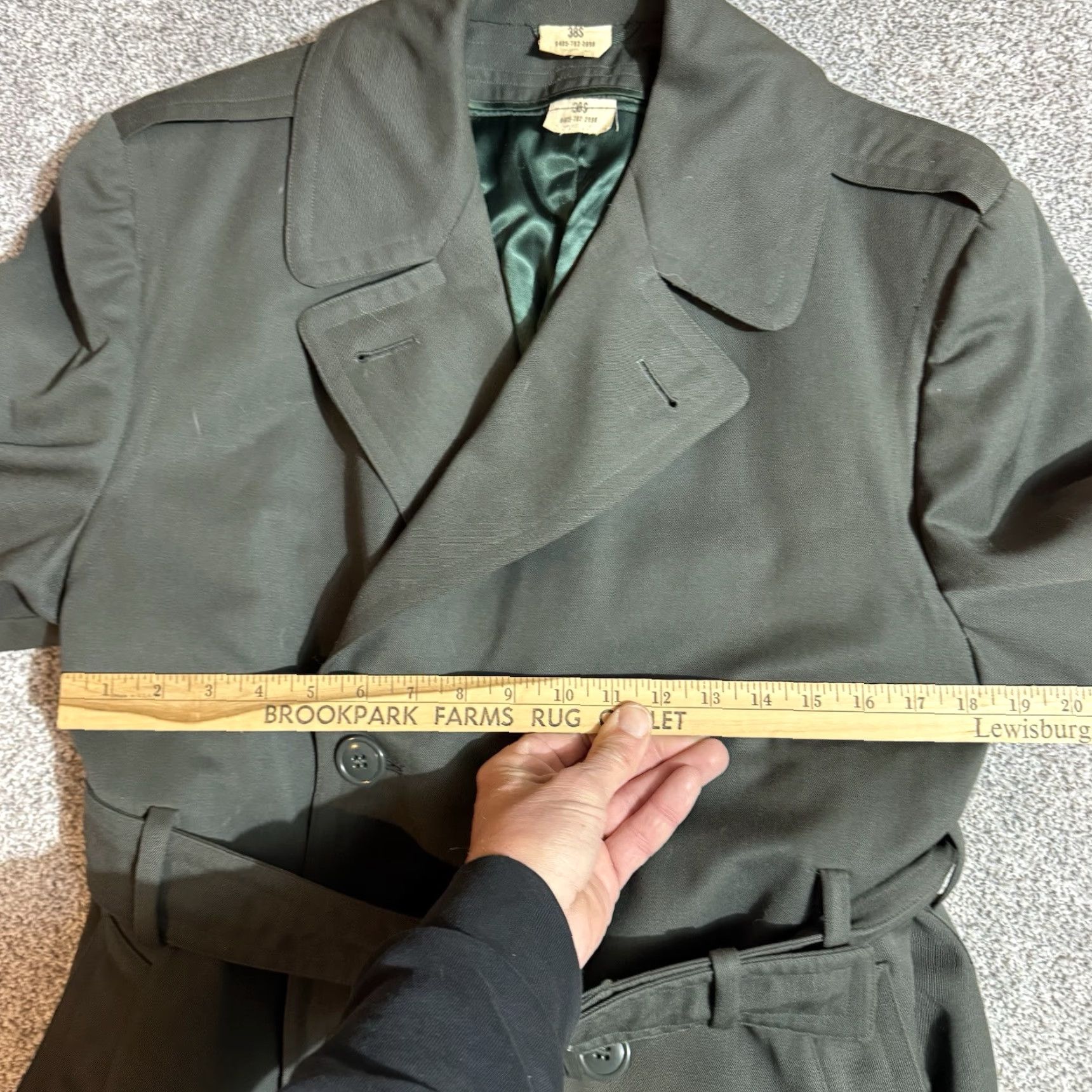 Doublet VINTAGE 80s Military Trench Coat Womens 38S Double Breasted Belted Dark Academia Coat Women Green Long Sleeve Pockets Buttoned Style Trench Navy? Size XS / US 0-2 / IT 36-38 - 2 Thumbnail