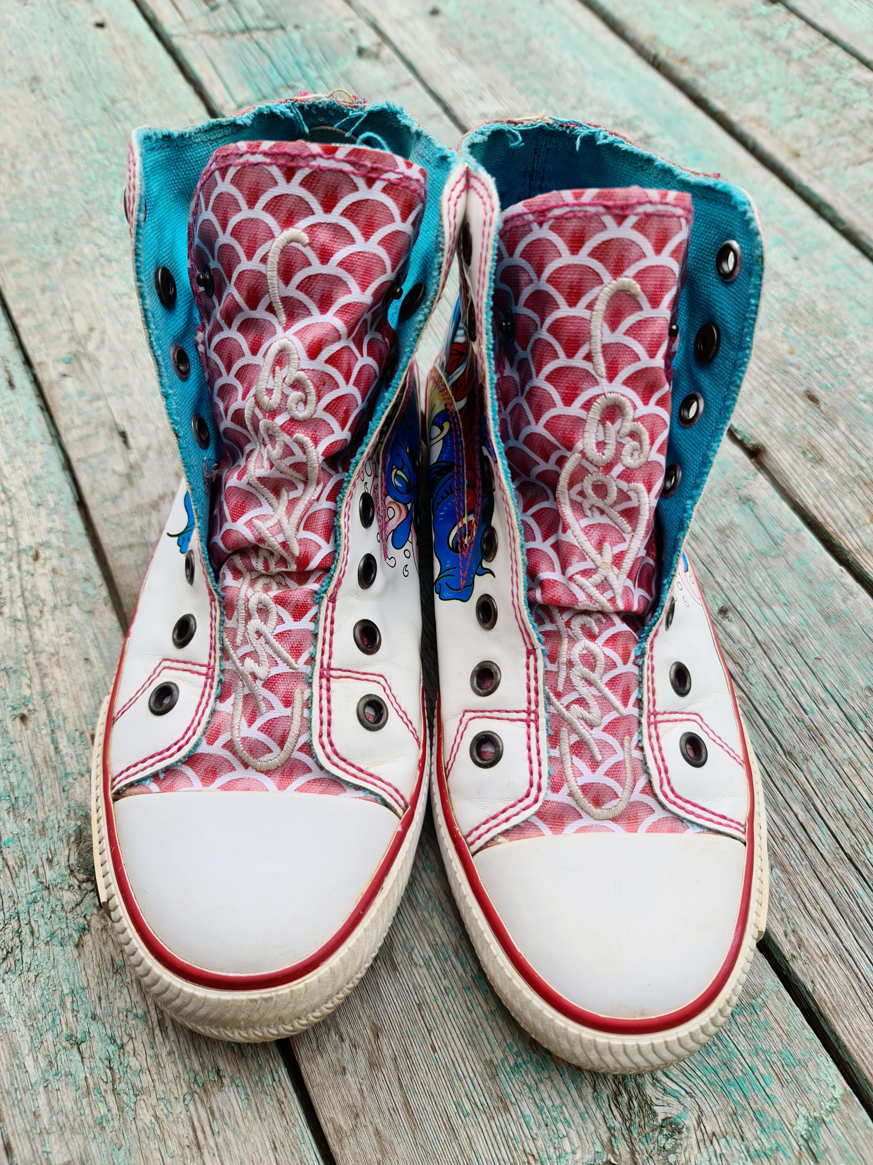 Ed Hardy DS rare vintage Ed hardy hi top sneakers girl sexy fish y2k Size US 7 / IT 37 - 4 Thumbnail