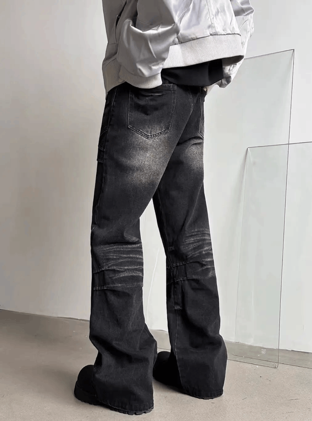 Japanese Brand × Jean Street vintage washed black cracked wide leg jeans Size US 34 / EU 50 - 7 Thumbnail