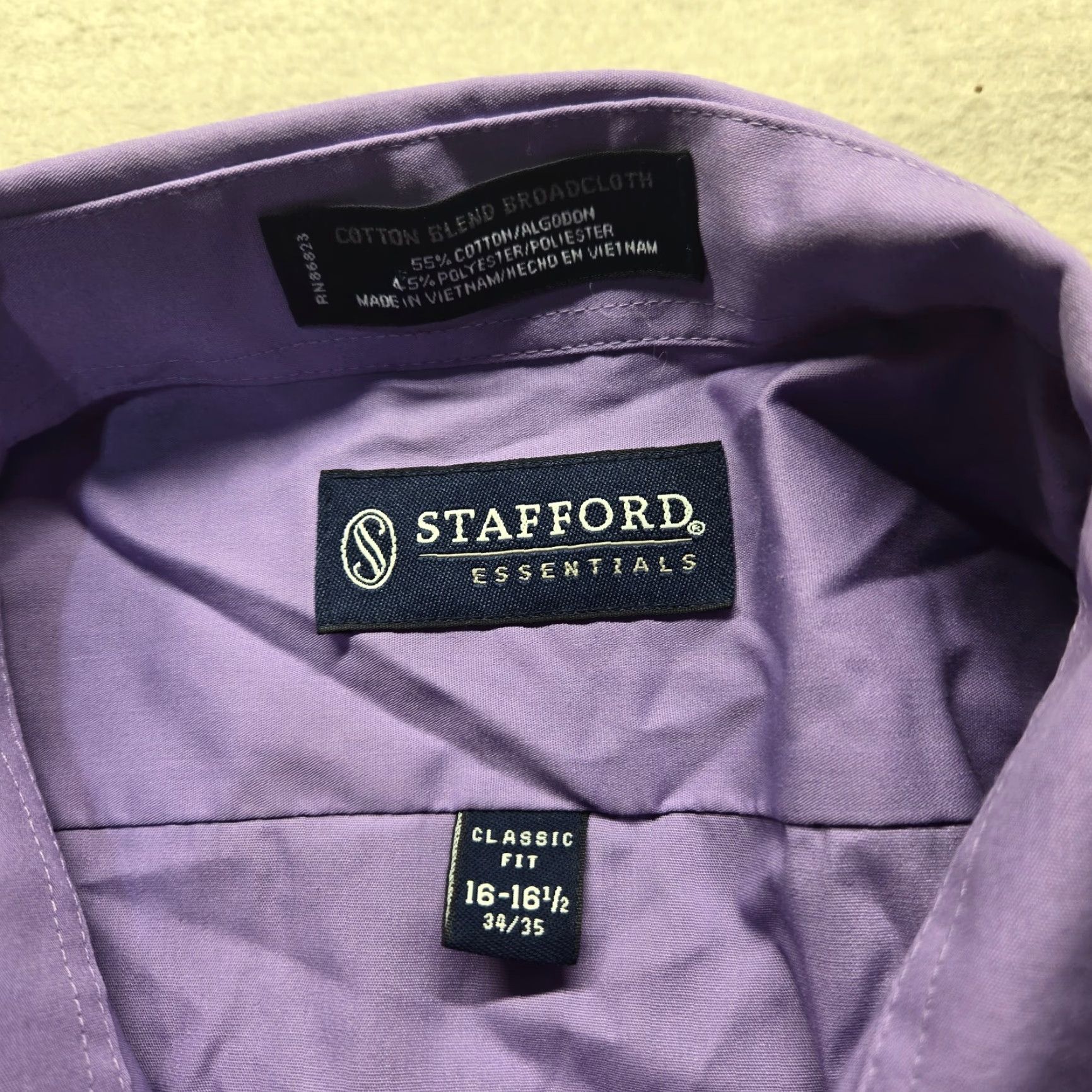 Stafford Stafford Shirt Solid Light Purple Long Sleeve Button Up Classic Fit Mens 16.5 Purple Cotton Blend Dress Shirt Collar Spread 16.5 Mens Size US XL / EU 56 / 4 - 3 Thumbnail