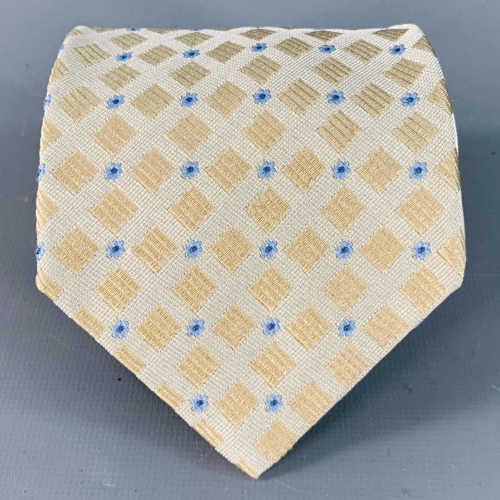 Corneliani Beige Light Blue Abstract Floral Silk Jacquard Tie Size ONE SIZE - 1 Thumbnail