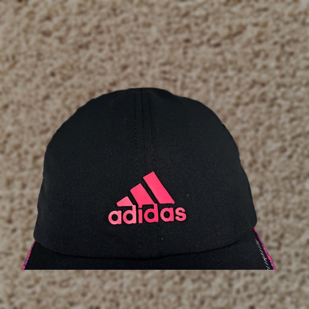 Adidas Hat Cap Strap Back One Size Black Pink Poly Blend Climalite Golf Hat