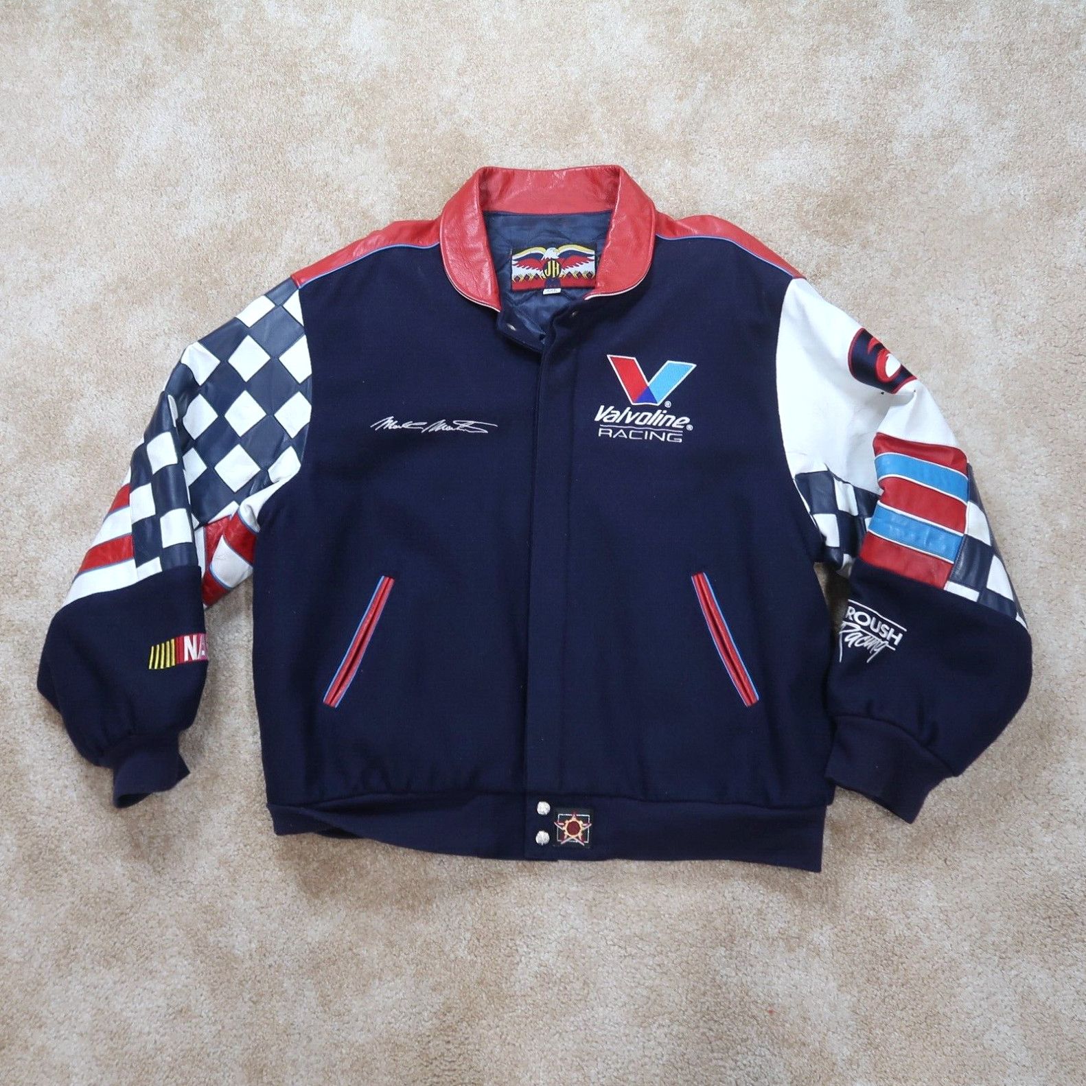 image of Vintage Nascar Jacket Men's 2Xl Mark Martin Jeff Hamilton Valvoline Racing Wool in White