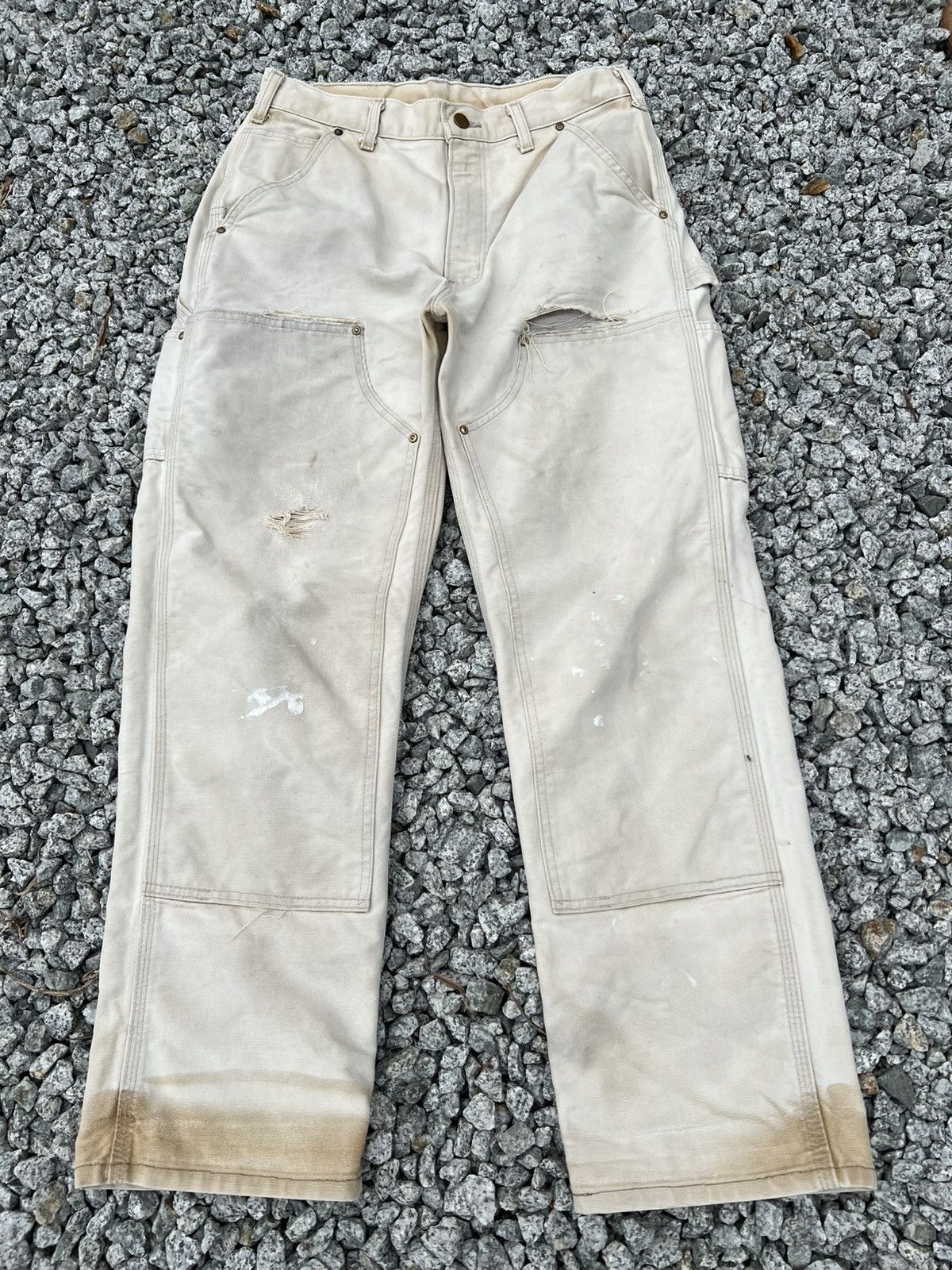 Carhartt Vintage Sun Faded Carhartt Double Knee Distress Denim#USA Size US 30 / EU 46 - 1 Thumbnail