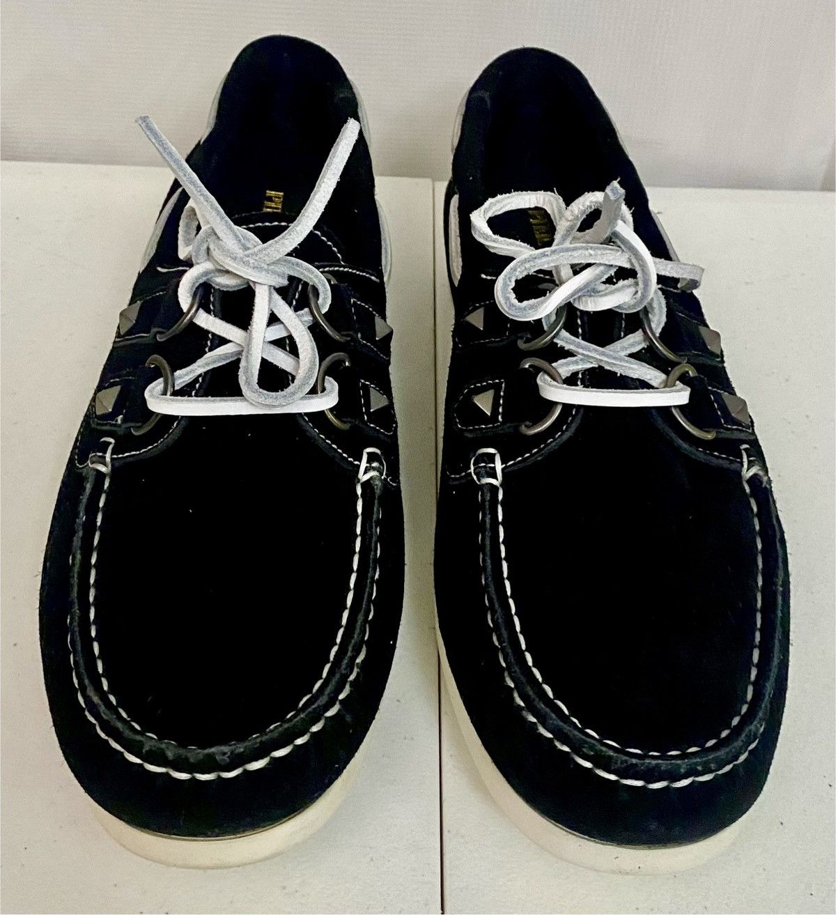 Pierre Balmain Balmain Black Suede Medal Dual Stud Contrast Boatshoe 40 New Size US 9 / IT 39 - 1 Thumbnail