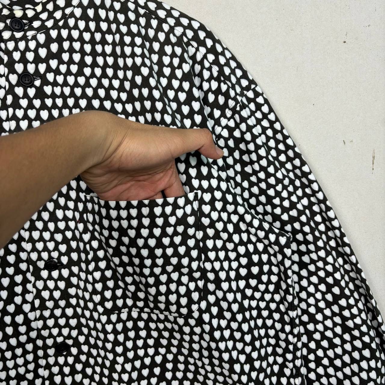 Issey Miyake Issey Miyake Archive Heart Print Band Collar Shirt Black M Size US M / EU 48-50 / 2 - 11 Thumbnail