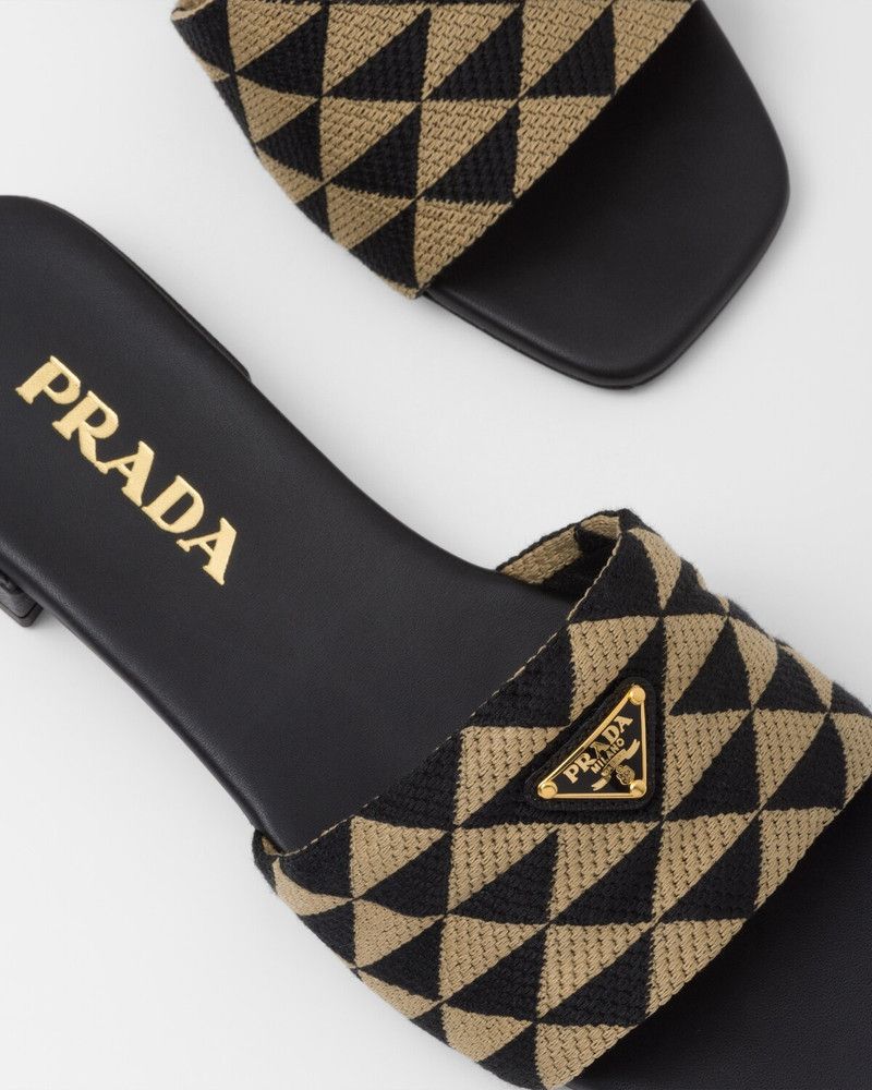Prada o1B3y1r0526 Embroidered Fabric Slides in Black/Beige Size US 8 / IT 38 - 6 Thumbnail