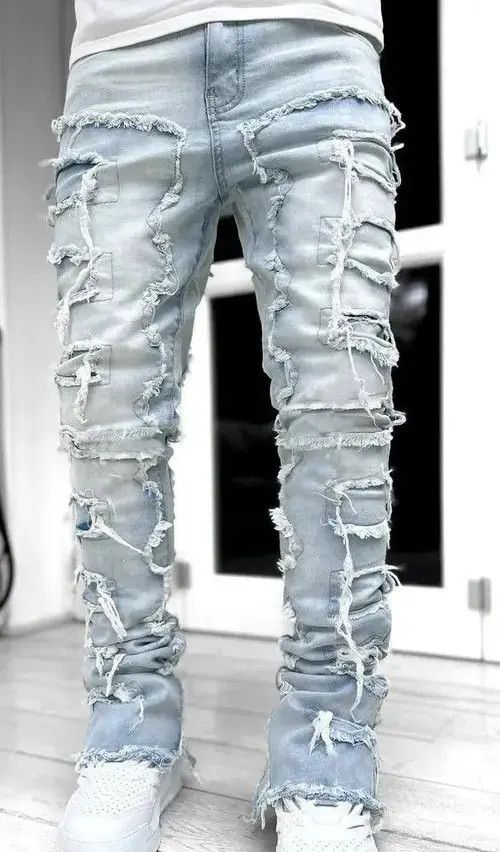 Jean Vintage Elastic Ripped Denim Jeans Size US 33 - 1 Thumbnail