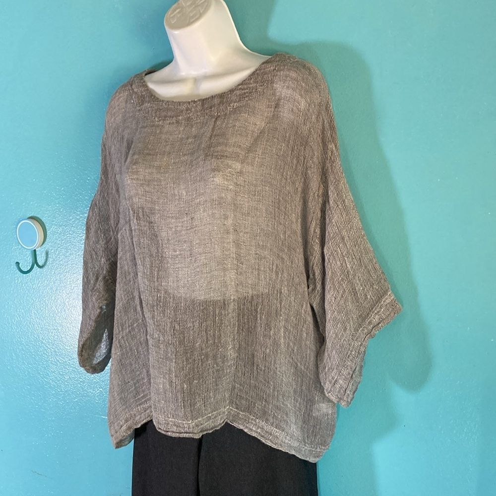 Eileen Fisher J Jill Pure Jill XS Linen Gray Oversized (50" Bust ) Top Sheer Woven 3/4 Sleeve Size S / US 4 / IT 40 - 5 Thumbnail