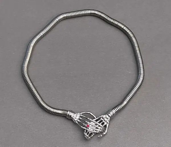 Jewelry Silver Skeleton Hands Choker Necklace, Mens Jewelry Size ONE SIZE - 2 Thumbnail