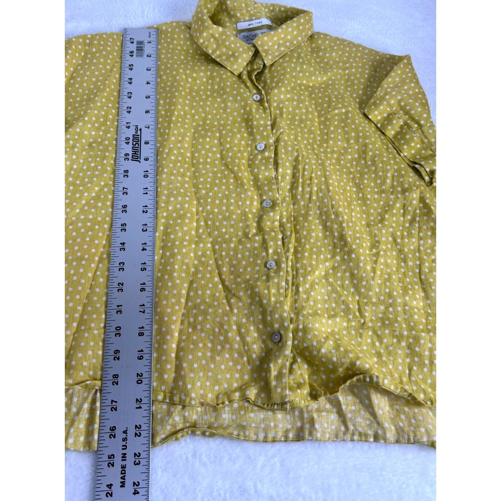 Rachel Zoe Rachel Zoe Womens Yellow White Polka Dot Linen Button-Down Blouse Shirt Small Size S / US 4 / IT 40 - 8 Thumbnail