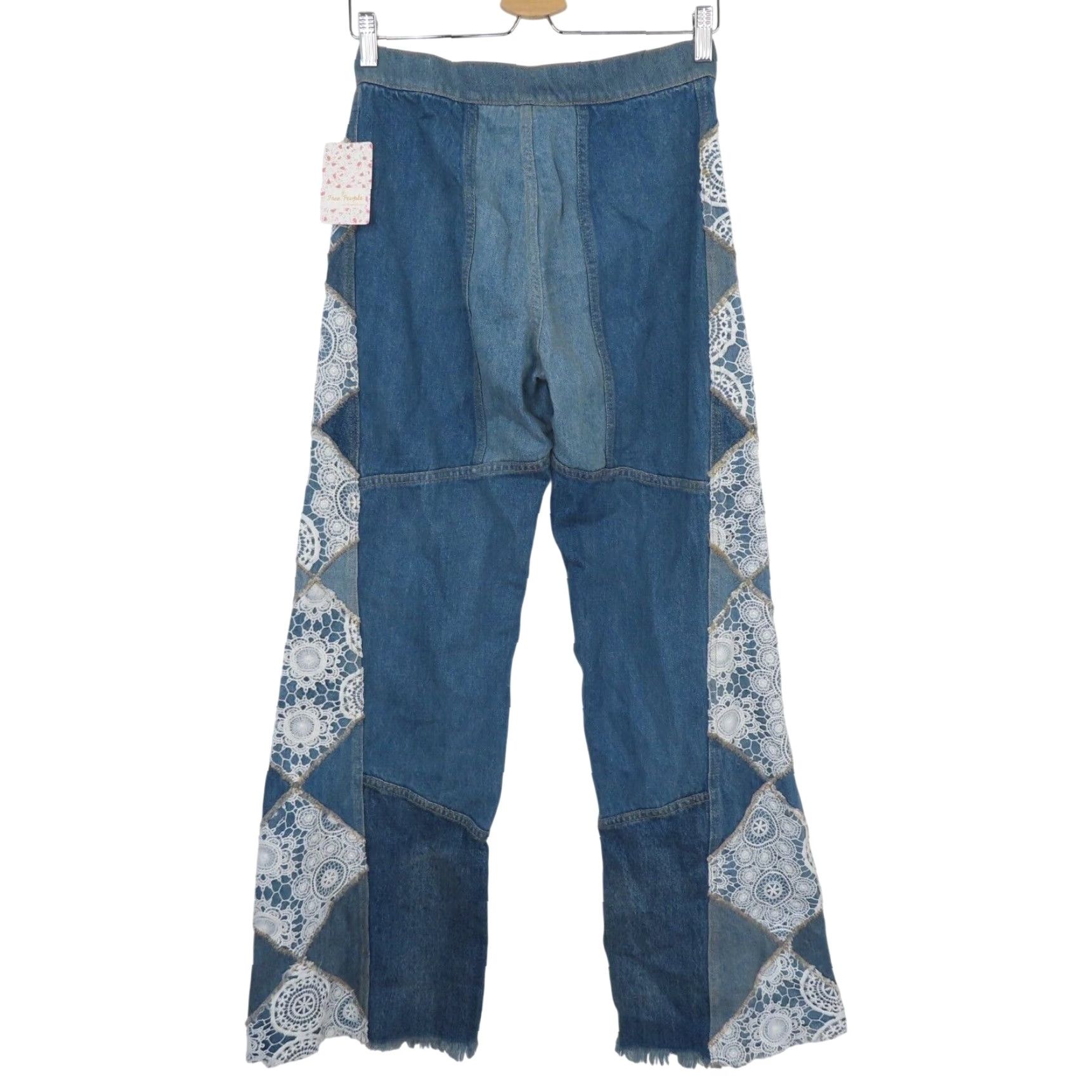 Vintage We The Free by Free People Kaleidoscope Denim Jeans Lace Patchwork Wide-Leg 25 Blue Womens NEW Size 42" / US 20 - 6 Thumbnail