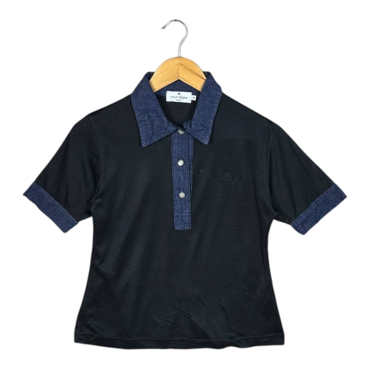 Courreges Courrèges Paris Vintage Black Denim Polo Shirt Minimalist Size S / US 4 / IT 40 - 1 Thumbnail