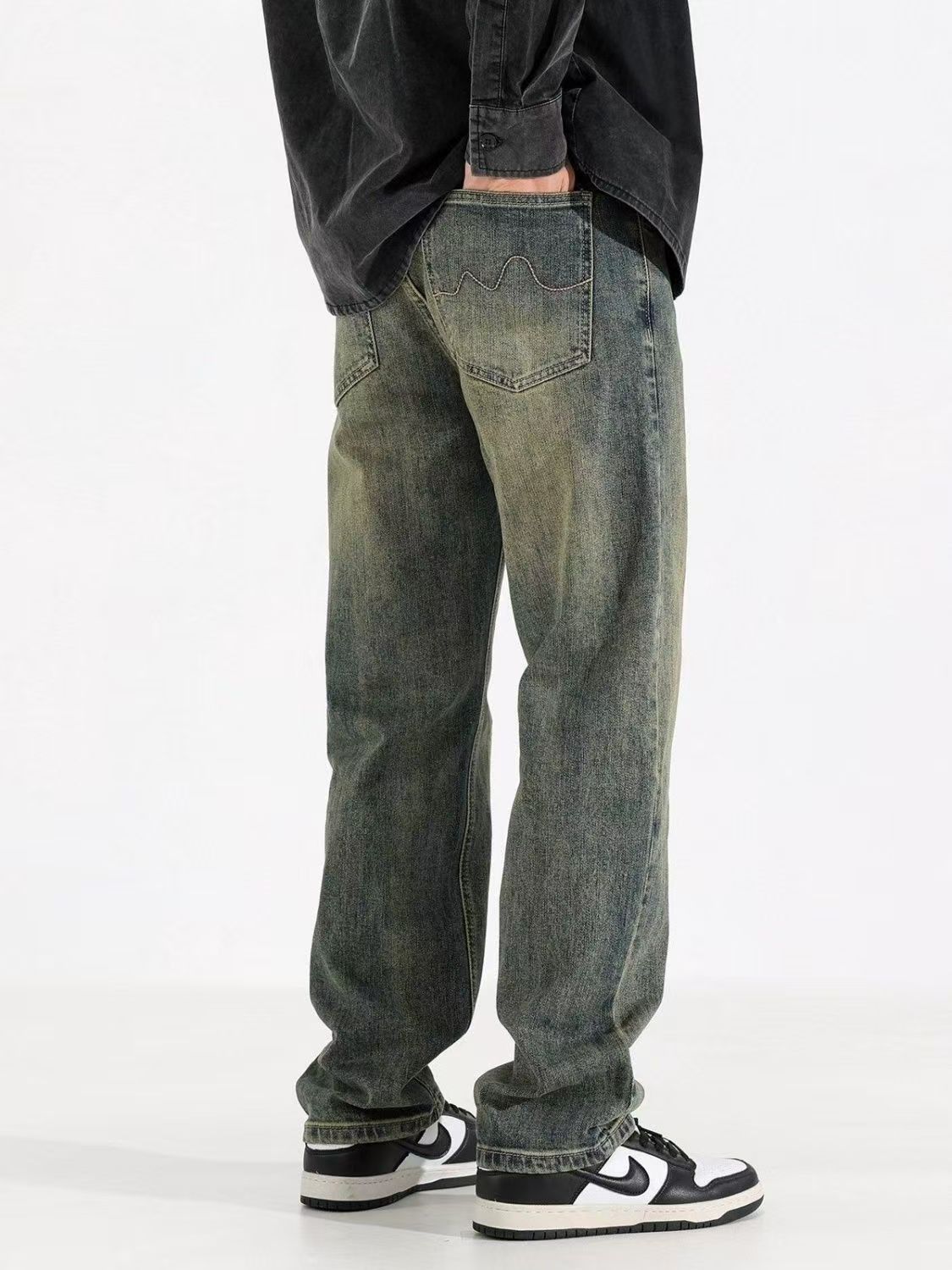 Jean American retro men's washed loose distressed jeans Size US 32 / EU 48 - 4 Thumbnail
