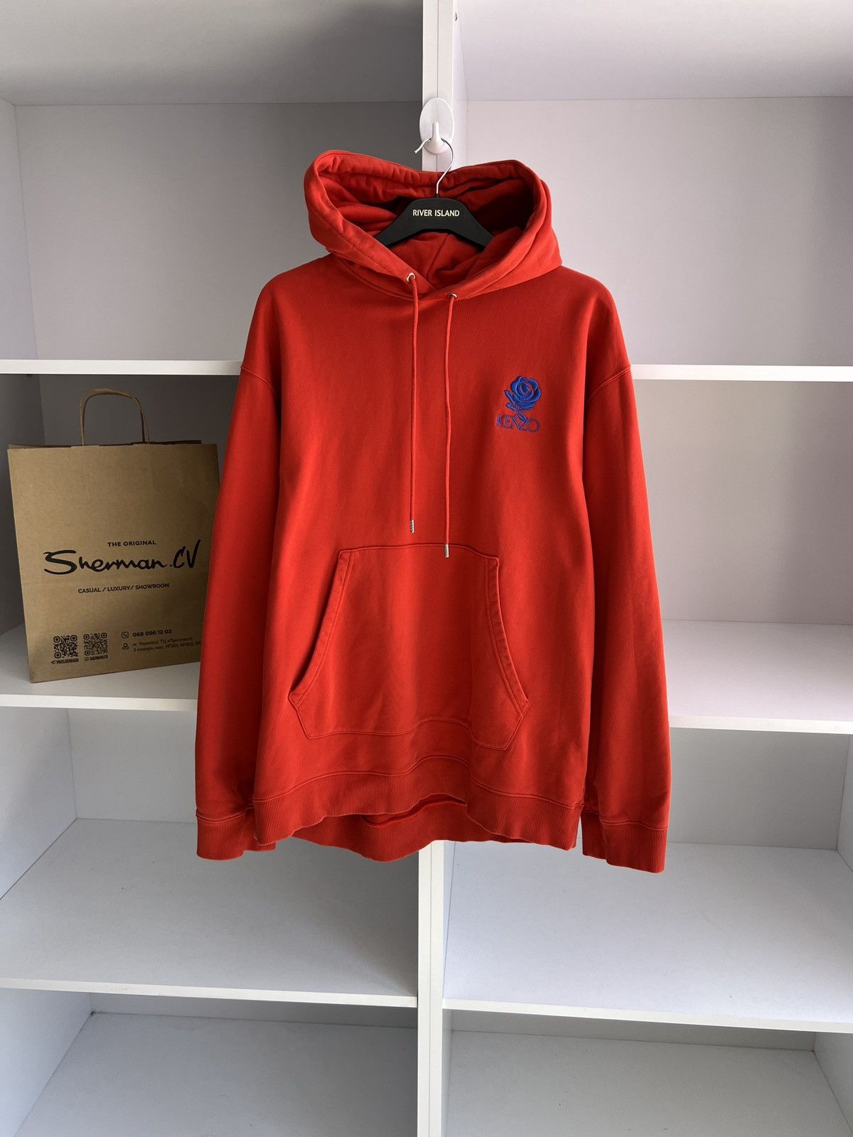 Kenzo × Vintage Vintage Kenzo Rose Logo Cotton Hoodie Size US XL / EU 56 / 4 - 3 Thumbnail