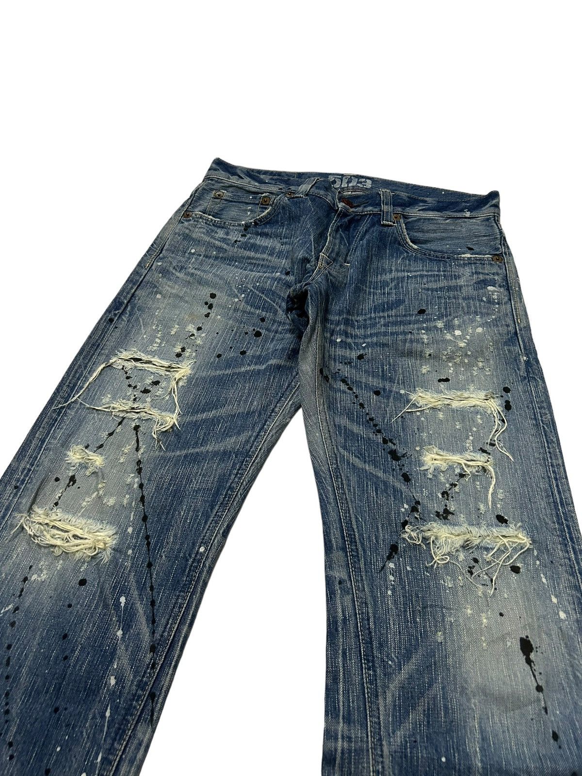 Japanese Brand × Kapital × Vintage Vtg Edwin503 Blue Trip distressed denim Rare☠️🎌🎌 Size US 32 / EU 48 - 3 Thumbnail