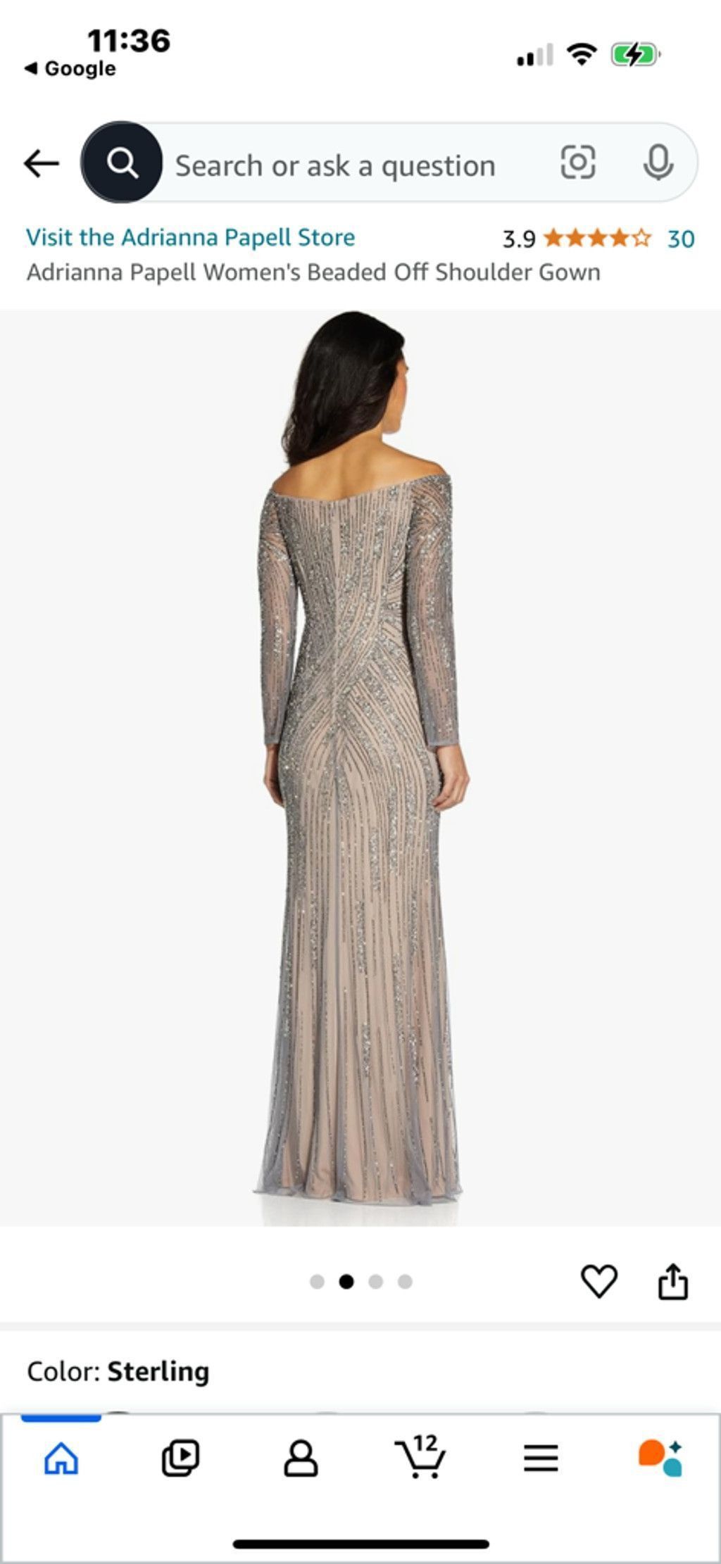 Adrianna Papell Women's Adrianna Papell Gray Beaded Off Shoulder Gown Size 8 Size M / US 6-8 / IT 42-44 - 2 Thumbnail