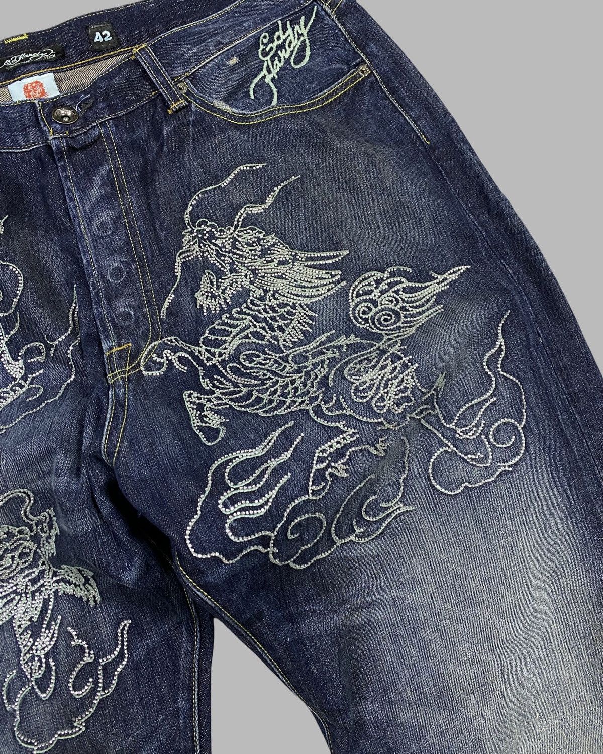 Christian Audigier Rare 00’s Ed hardy Rhinestone Dragon big logo Jeans Pants Size US 42 / EU 58 - 6 Thumbnail