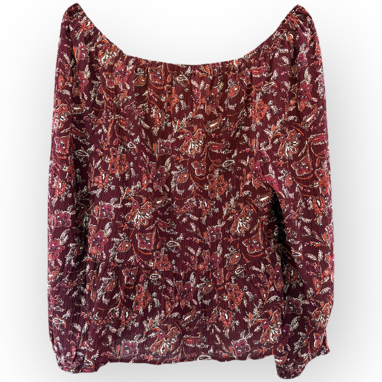 Loft LOFT Maroon Paisley Off Shoulder Peasant Blouse Womens Sz L Size L / US 10 / IT 46 - 3 Thumbnail