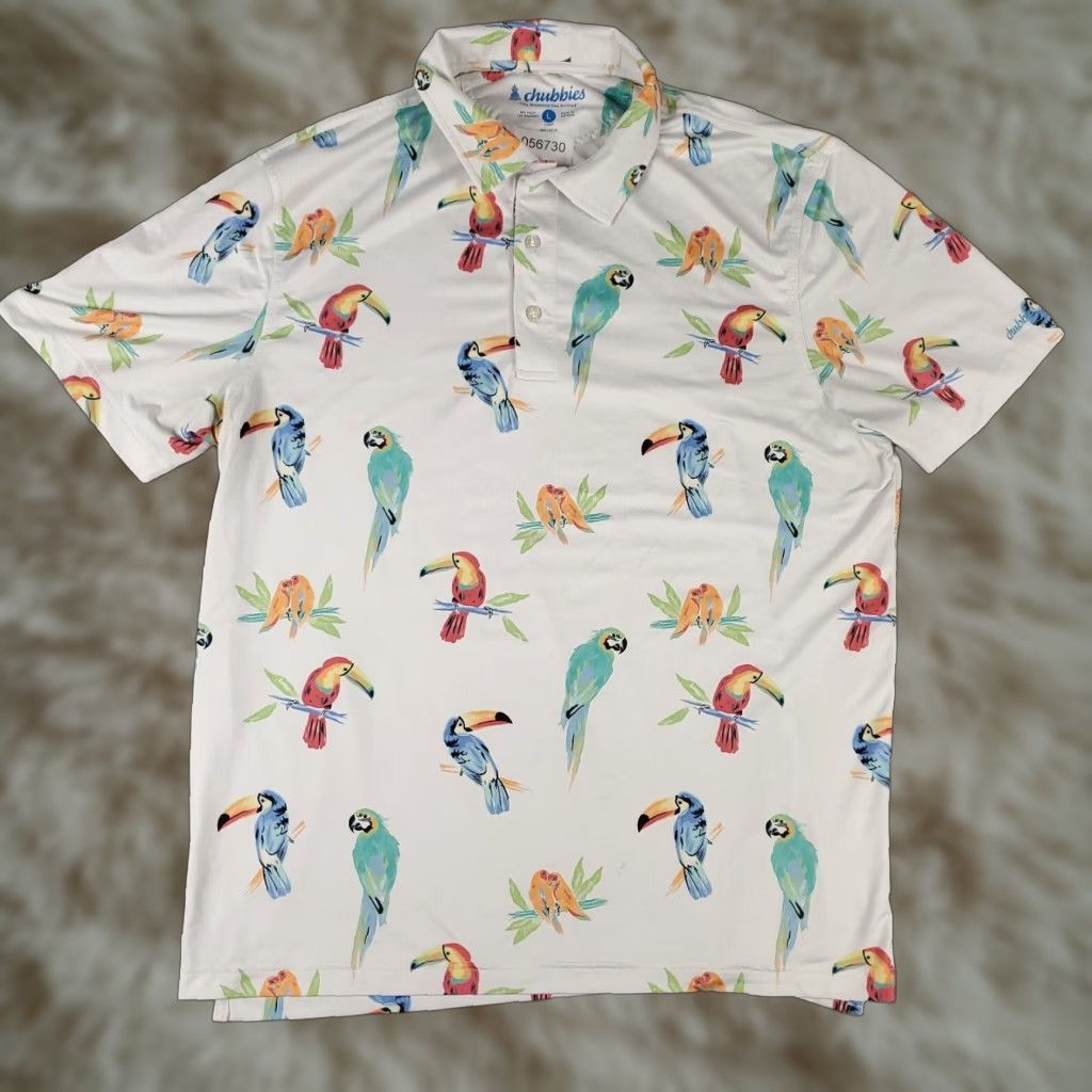 Chubbies Chubbies Polo Shirt Mens Large Gray Bird Print Short Sleeve Casual Golf Size US L / EU 52-54 / 3 - 1 Thumbnail