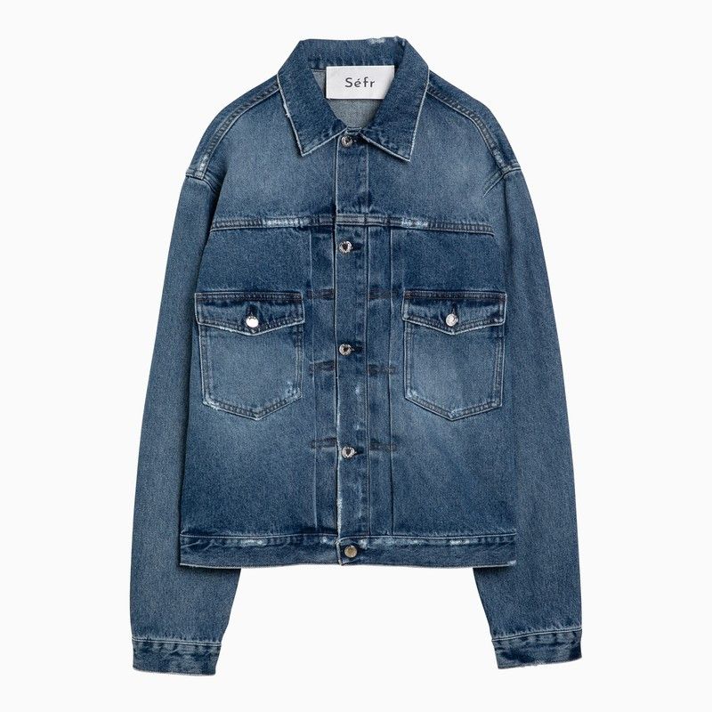 image of Sefr Blue Washed-Effect Denim Elãº Jacket, Men's (Size Large)