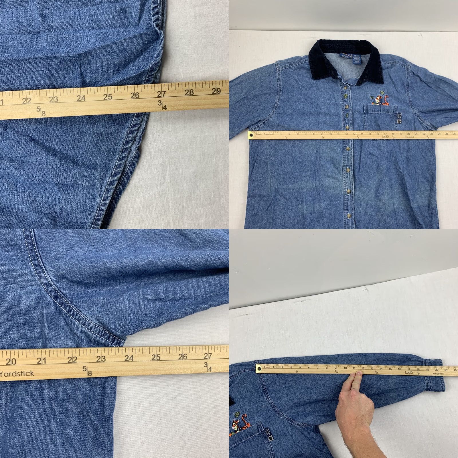 Denime VINTAGE Winnie The Pooh Denim Button-Up Shirt Women XL Blue 90s Fall Tigger Disney Pooh Accessories Mens Womens Boys Girls? Size XL / US 12-14 / IT 48-50 - 8 Thumbnail