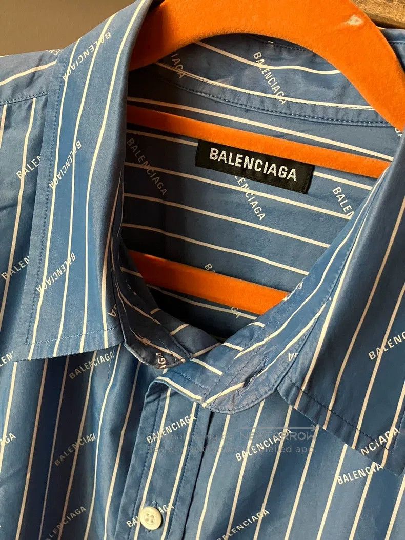 Balenciaga Balenciaga Blue striped full-print logo long-sleeve shirt, Size XS / US 0-2 / IT 36-38 - 3 Thumbnail