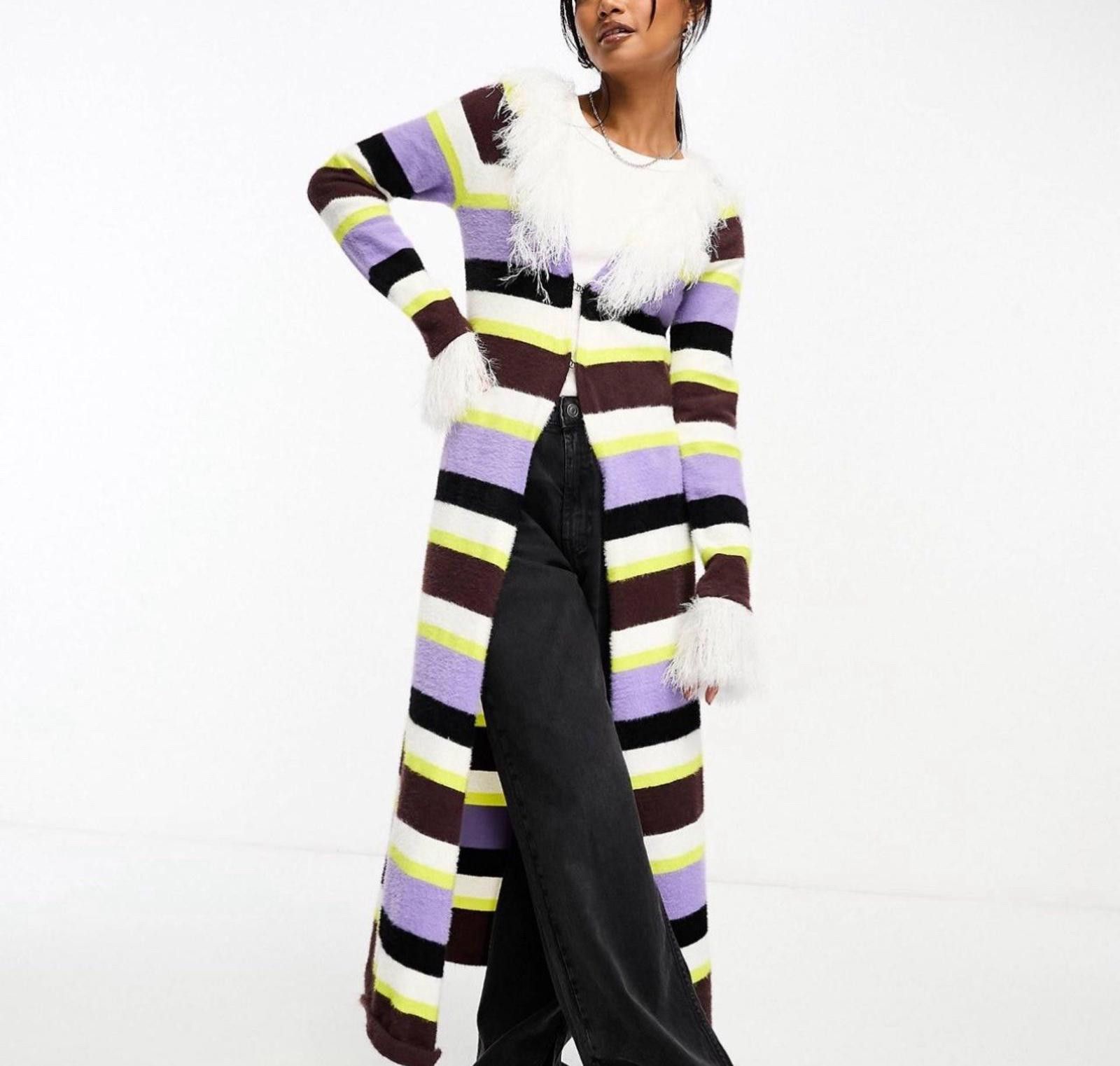 Other Annorlunda faux fur edged stripe cardigan RPR £90 New UK 8 Size S / US 4 / IT 40 - 1 Thumbnail
