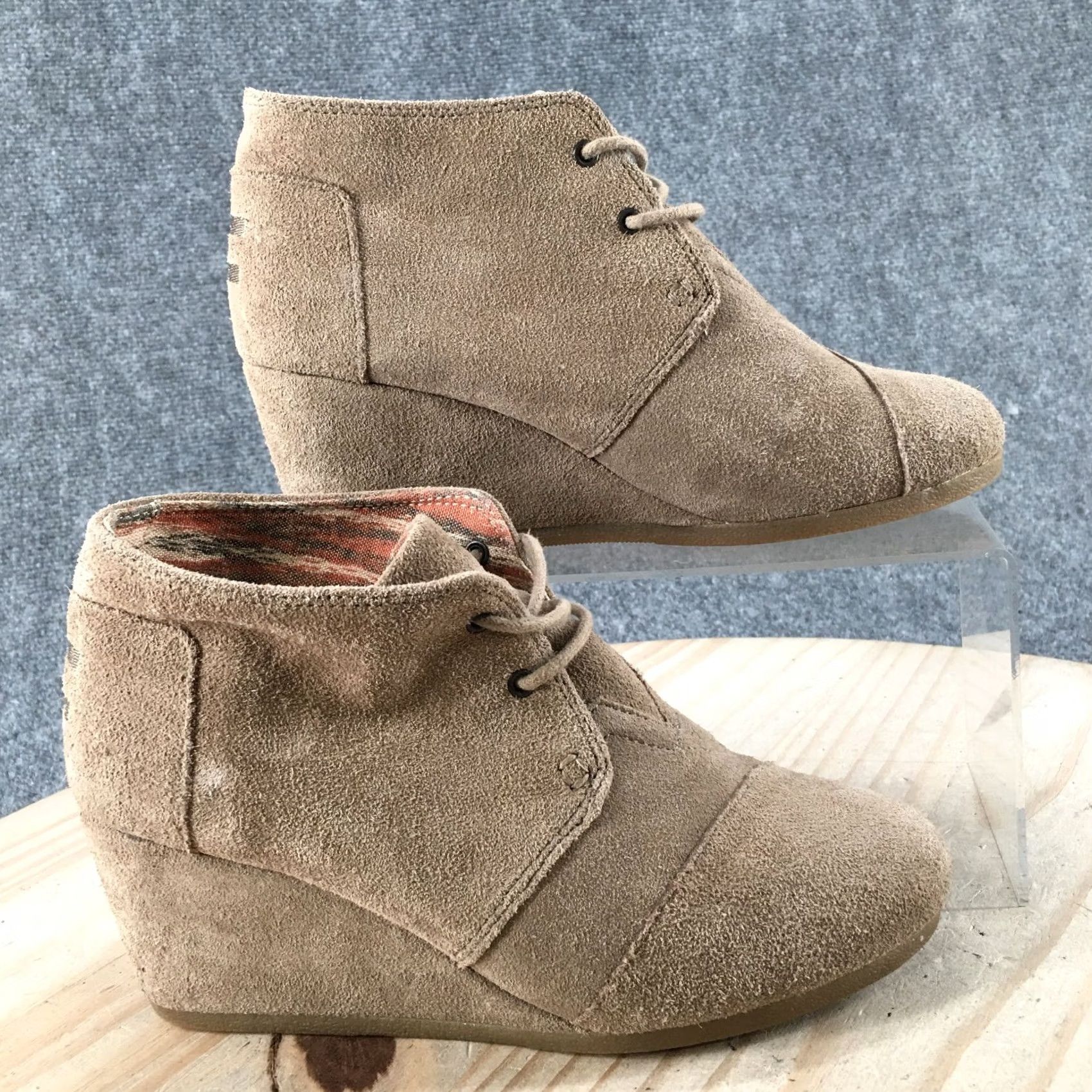 Toms TOMS Boots Womens 7.5 Desert Beige Lace Up Ankle Top Comfort Wedge Heels 741116 Size M / US 6-8 / IT 42-44 - 2 Thumbnail