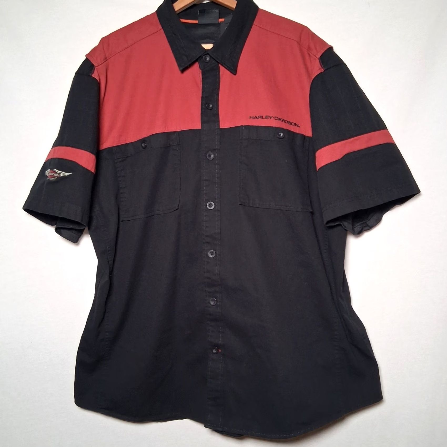 Harley Davidson Harley-Davidson Shirt Men 2XL Maroon Black Twill Vented Button Up Biker Moto Shirt Size US XXL / EU 58 / 5 - 2 Thumbnail