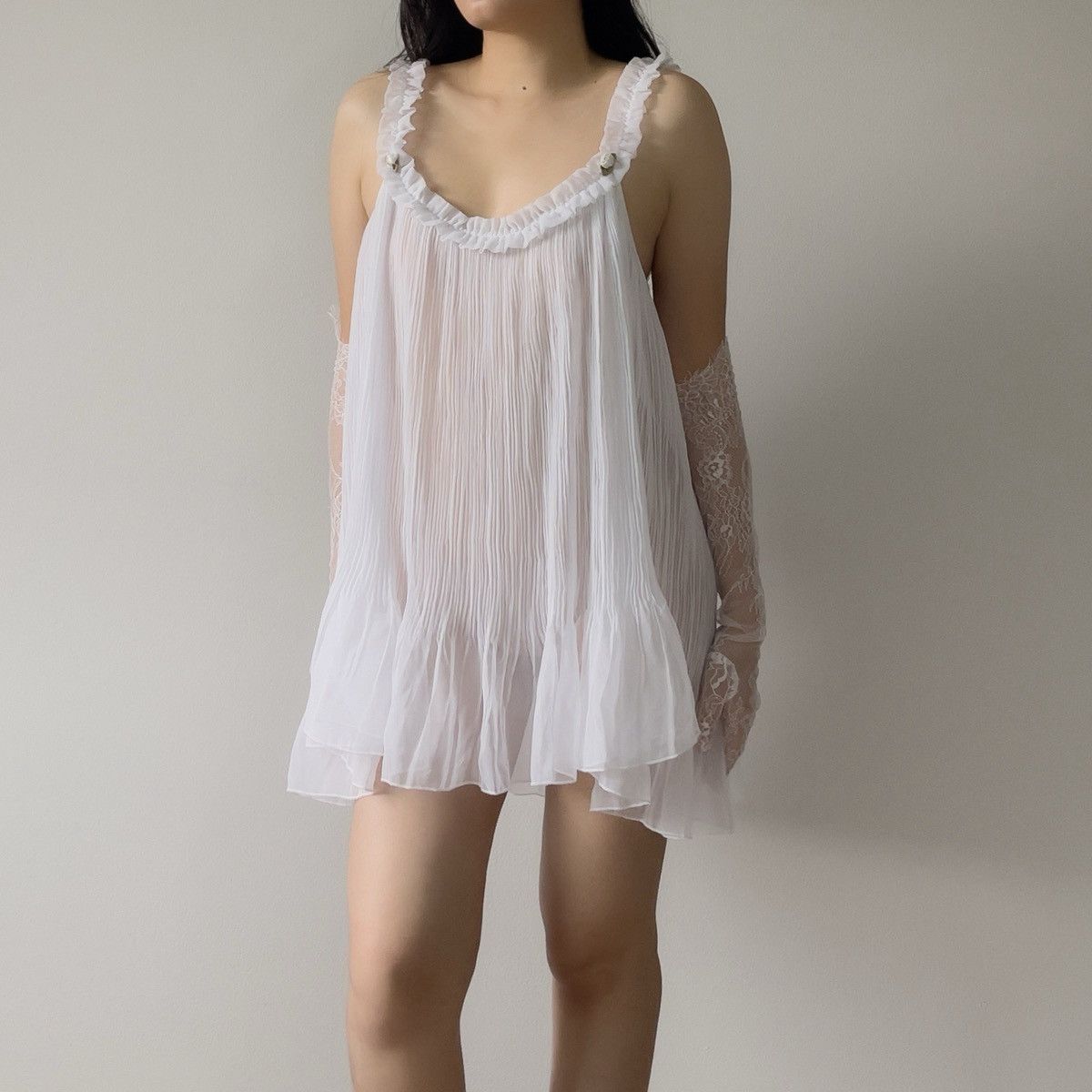Victoria's Secret Victoria’s Secret White Chiffon Mini Slip Dress (L–XL) Size XL / US 12-14 / IT 48-50 - 5 Thumbnail