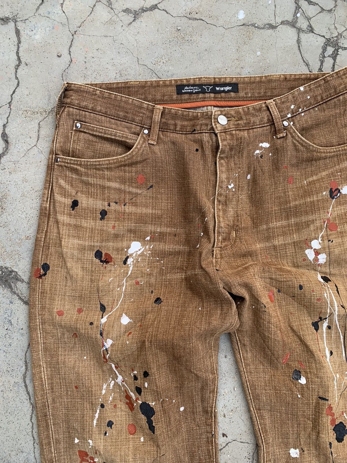 Wrangler Wrangler "Buffalo Head" Painted Brown Wash Painter Pants. Size US 36 / EU 52 - 4 Thumbnail