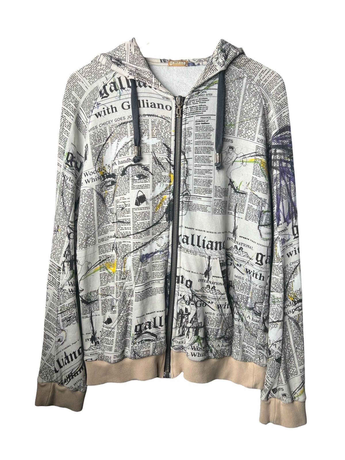 Designer × John Galliano Vintage John galliano newspaper print zip