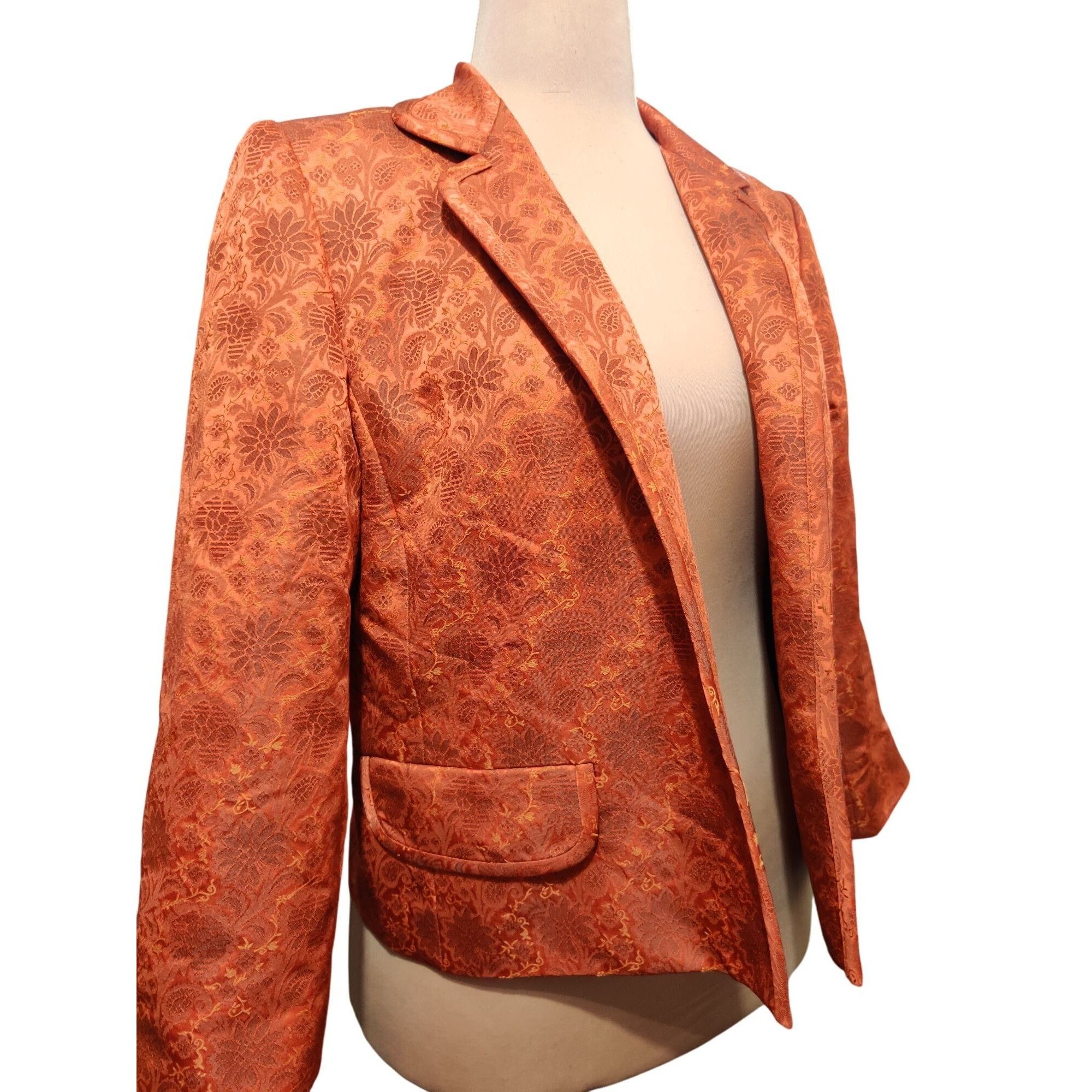 Vintage Ellen Tracy 12 Womens Blazer Orange Brocade Floral Jacquard Size XL / US 12-14 / IT 48-50 - 11 Thumbnail